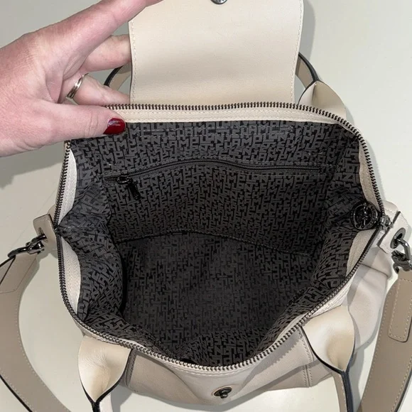 Longchamp le pliage cuir leather small handbag bag nude bone ivory off-white - Picture 13 of 17